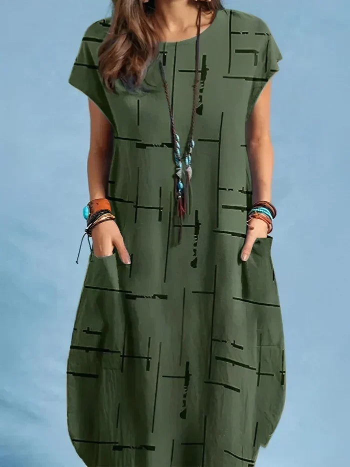 Loose Midi Dress with Pockets - Vellah